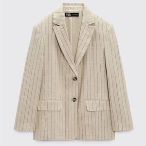 New ZARA Linen Blend ZW COLLECTION Tan Stripe Blazer Jacket